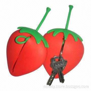 Silicone Strawberry Keychain Wallet, Size of 7.5 x 6.5 x 3.5/Can Put Coins/Keys/Accessories Inside